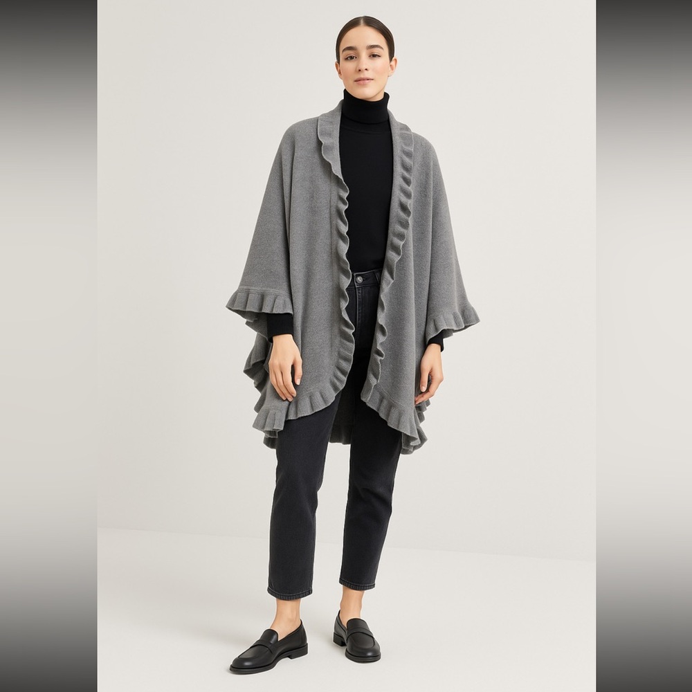 Berk of Burlington Arcade thick Cashmere Shawl ruffled cape poncho Scotland XL